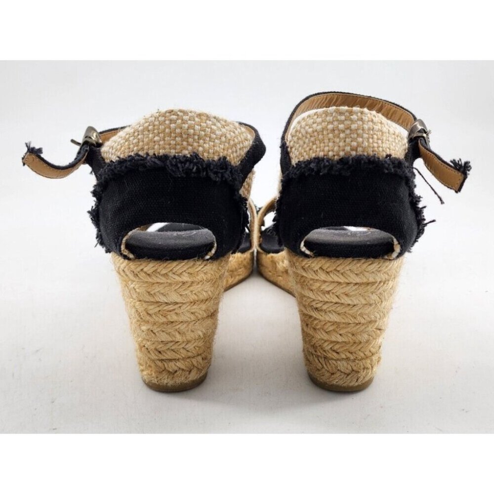 CASTANER Open Toe‎ Ankle Strap Wedge Sandals Espadrille Shoes Black/Beige Size 6 - Picture 6 of 16